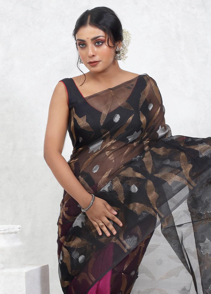 Black Matka Pure Silk Saree With Blouse Piece