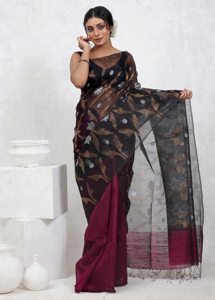 Black Matka Pure Silk Saree With Blouse Piece - Indian Silk House Agencies