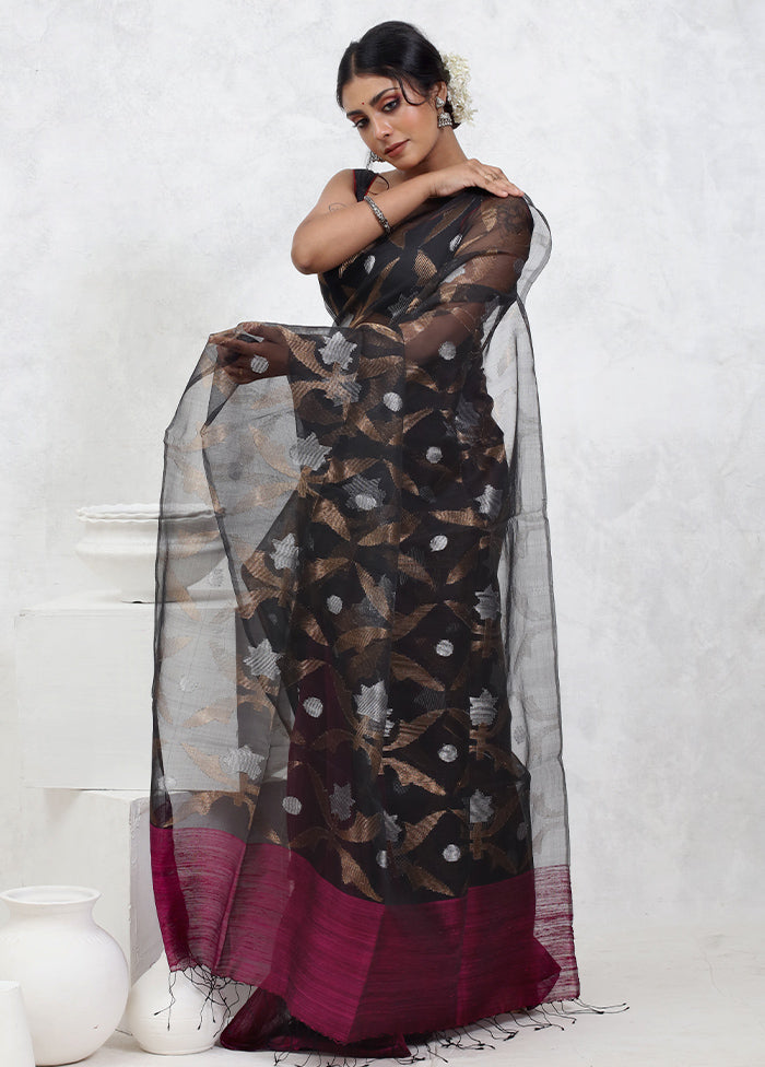 Black Matka Pure Silk Saree With Blouse Piece - Indian Silk House Agencies