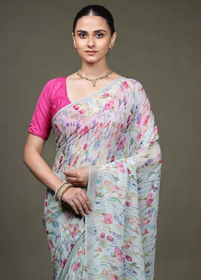 Multicolor Handloom Chiffon Pure Silk Saree With Blouse Piece