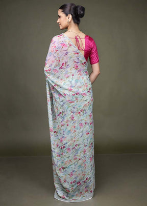 Multicolor Handloom Chiffon Pure Silk Saree With Blouse Piece