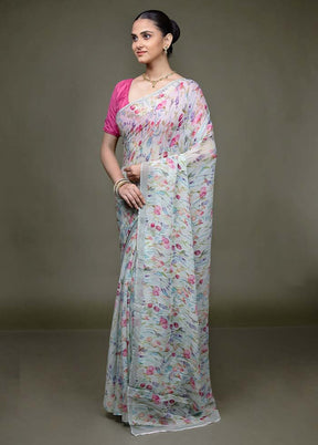 Multicolor Handloom Chiffon Pure Silk Saree With Blouse Piece