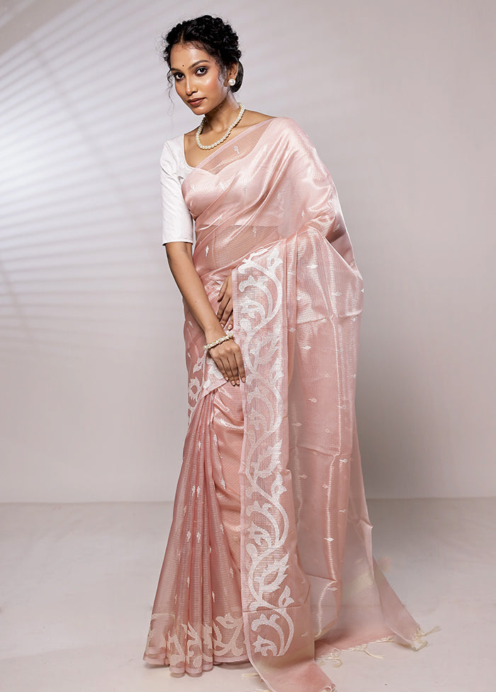 Pink Tissue Silk Saree With Blouse Piece