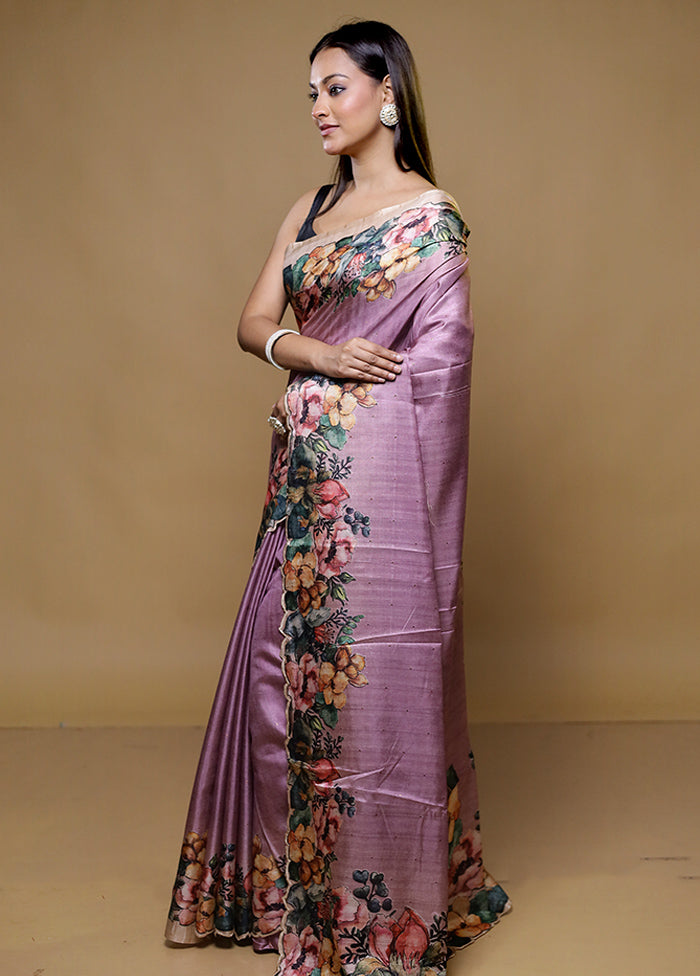 purple Dupion Silk Saree With Blouse Piece