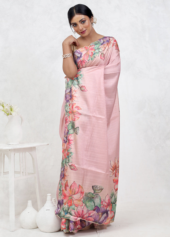 Pink Dupion Silk Saree Without Blouse Piece - Indian Silk House Agencies