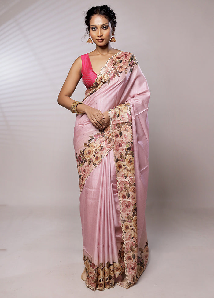 Pink Dupion Silk Saree With Blouse Piece