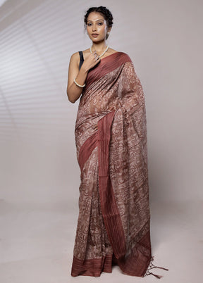 Brown Chanderi Cotton Saree With Blouse Piece