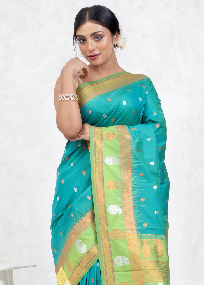 Green Kanjivaram Silk Saree Without Blouse Piece - Indian Silk House Agencies