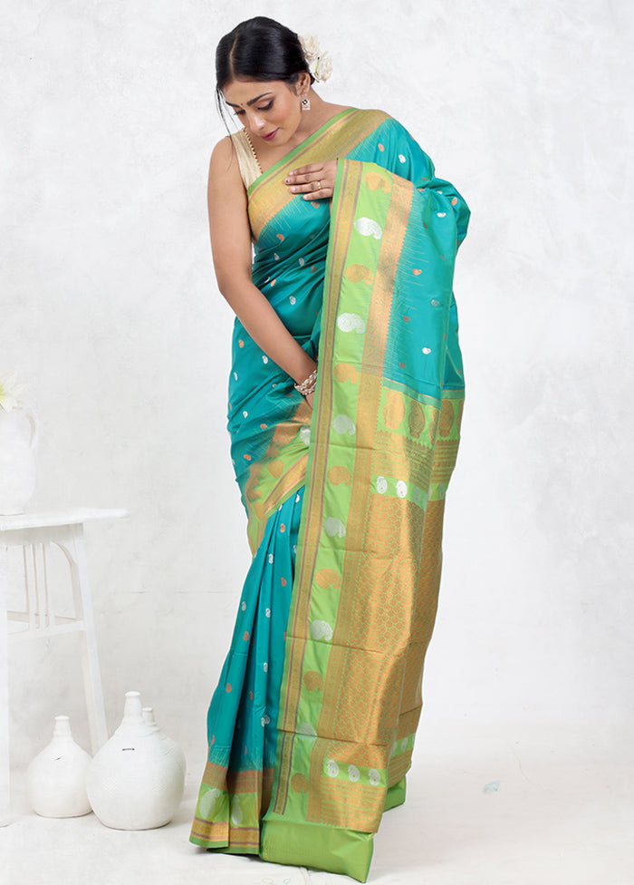 Green Kanjivaram Silk Saree Without Blouse Piece - Indian Silk House Agencies