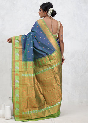 Blue Kanjivaram Silk Saree With Blouse Piece