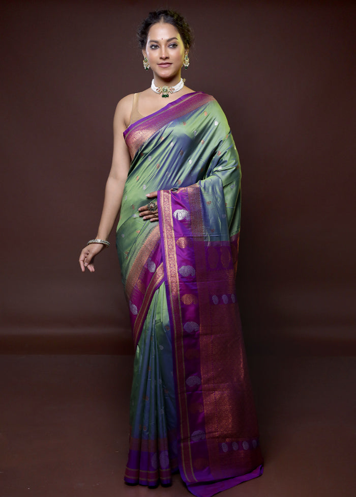 Blue Kanjivaram Silk Saree With Blouse Piece