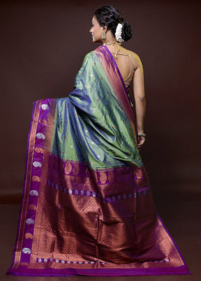 Blue Kanjivaram Silk Saree With Blouse Piece