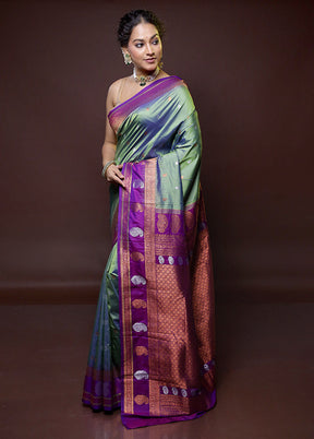 Blue Kanjivaram Silk Saree With Blouse Piece