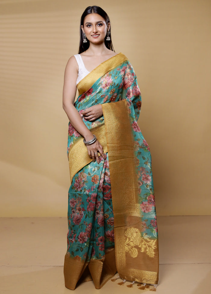 Green Organza Saree With Blouse Piece