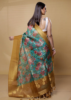 Green Organza Saree With Blouse Piece