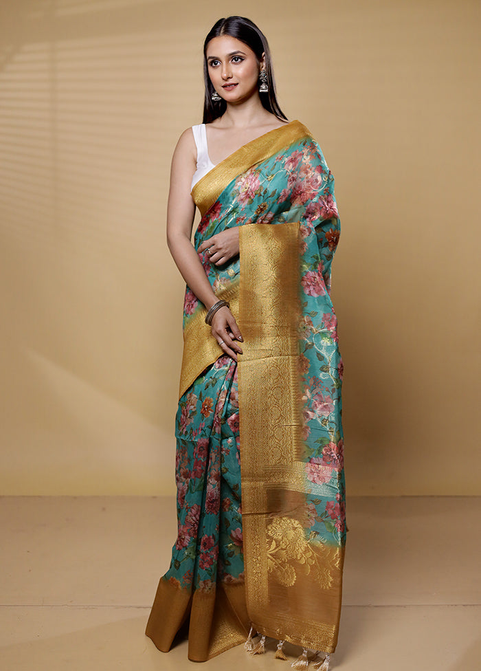 Green Organza Saree With Blouse Piece