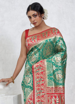 Green Baluchari Silk Saree With Blouse Piece