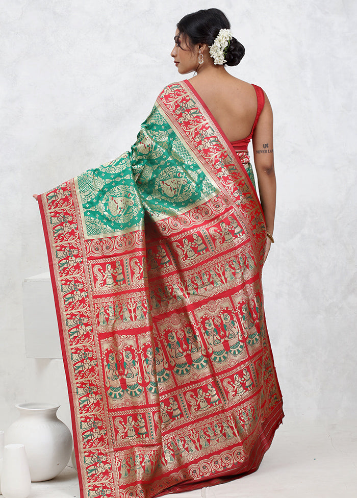 Green Baluchari Silk Saree With Blouse Piece