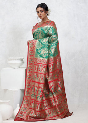 Green Baluchari Silk Saree With Blouse Piece