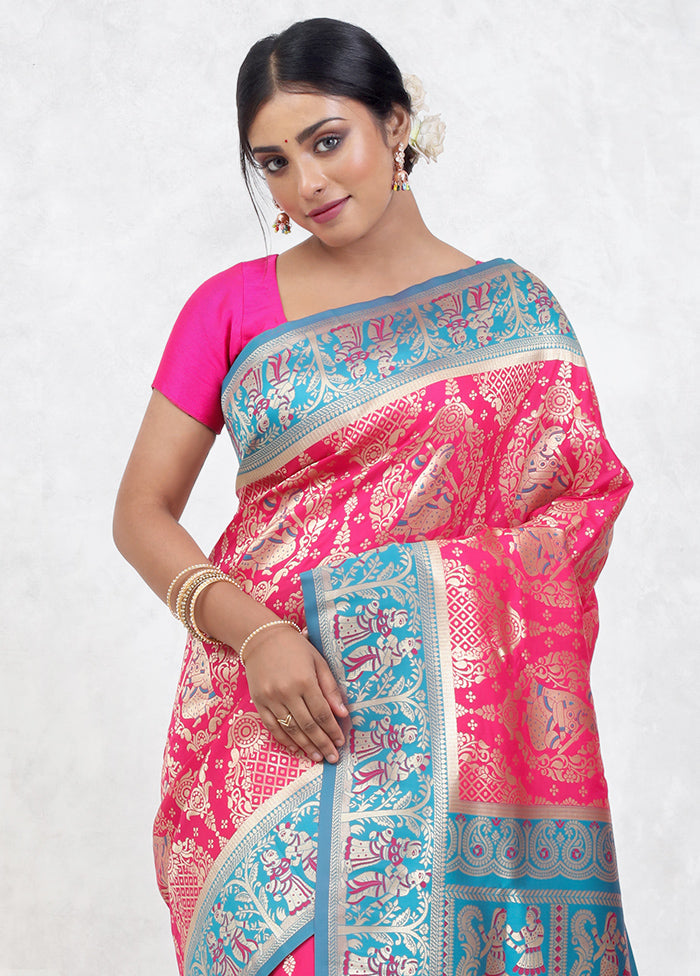 Pink Baluchari Silk Saree Without Blouse Piece - Indian Silk House Agencies