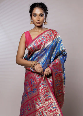 Blue Baluchari Silk Saree With Blouse Piece