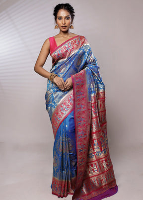 Blue Baluchari Silk Saree With Blouse Piece