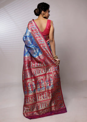 Blue Baluchari Silk Saree With Blouse Piece