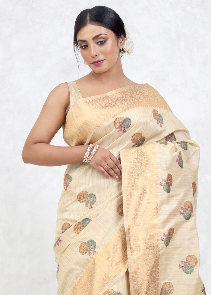 Cream Baluchari Silk Saree Without Blouse Piece - Indian Silk House Agencies