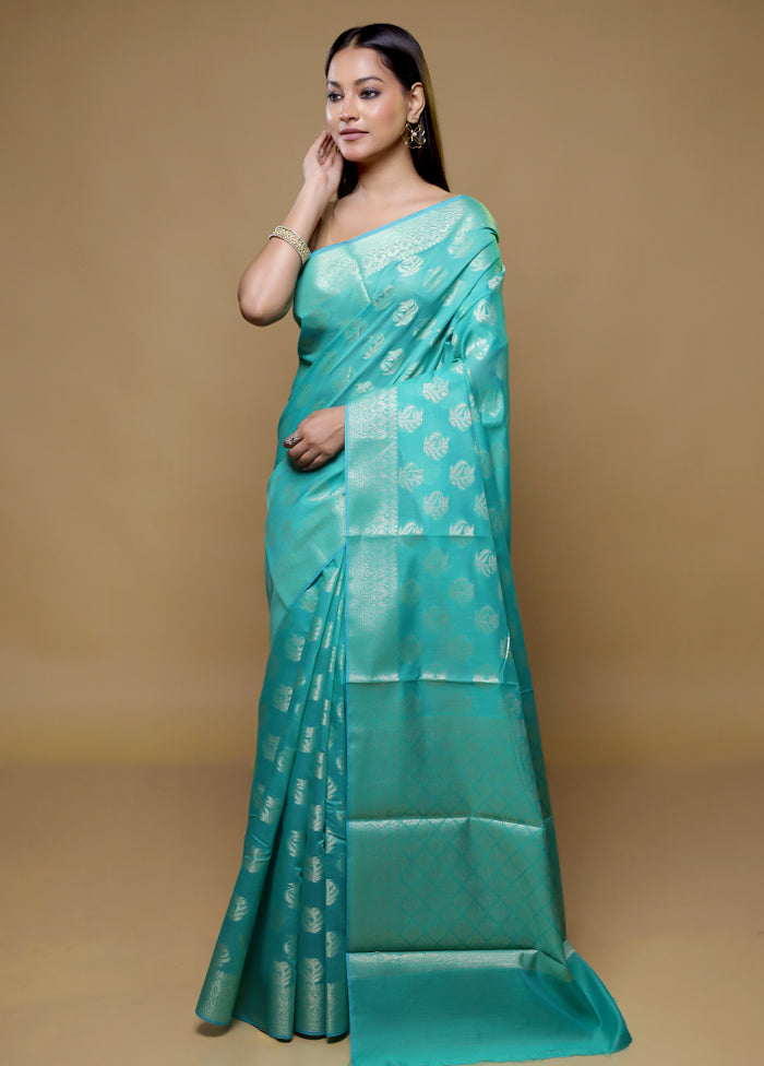 Blue Kora Silk Saree With Blouse Piece