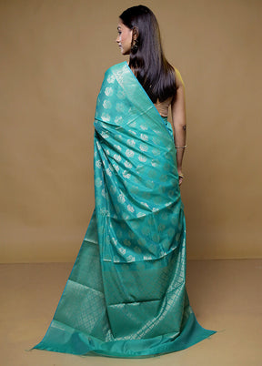 Blue Kora Silk Saree With Blouse Piece