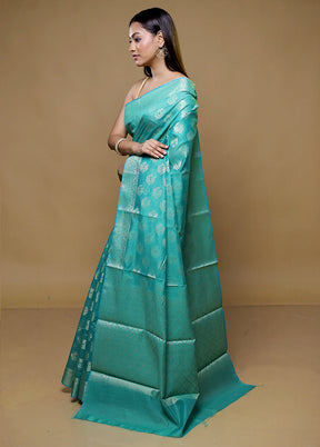 Blue Kora Silk Saree With Blouse Piece