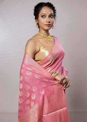 Pink Kora Silk Saree With Blouse Piece