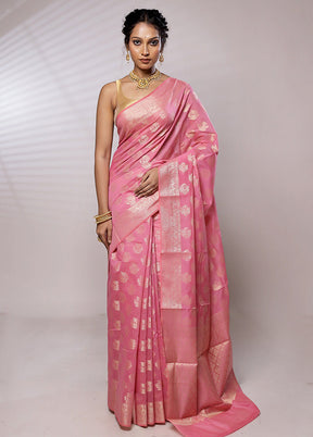 Pink Kora Silk Saree With Blouse Piece