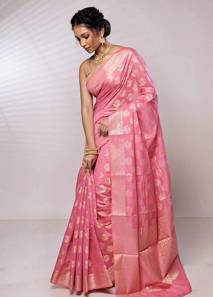 Pink Kora Silk Saree With Blouse Piece