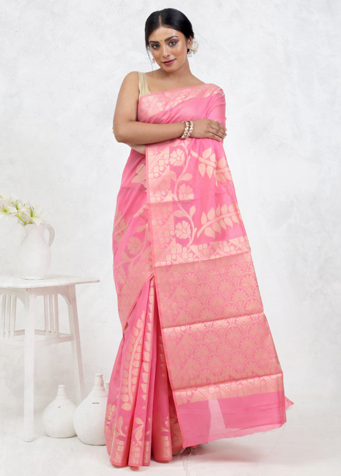 Pink Kora Silk Saree Without Blouse Piece - Indian Silk House Agencies