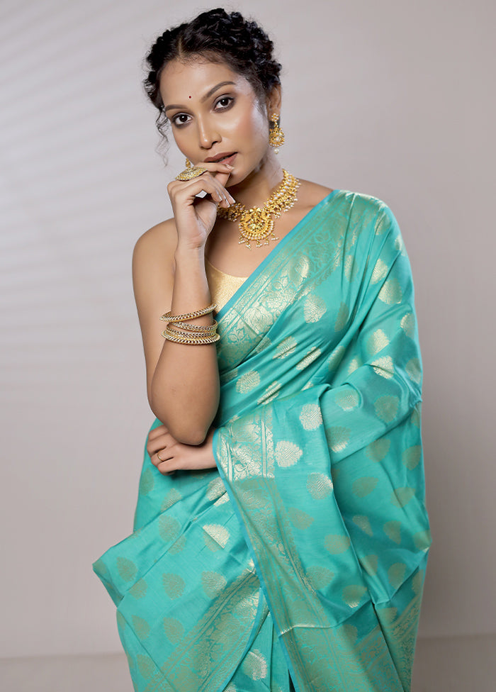 Blue Kora Silk Saree With Blouse Piece - Indian Silk House Agencies