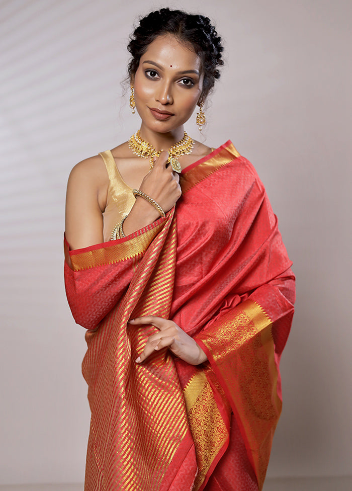 Pink Dupion Silk Saree With Blouse Piece