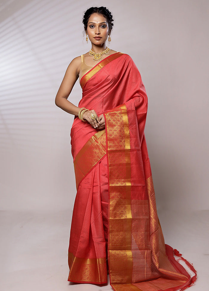 Pink Dupion Silk Saree With Blouse Piece