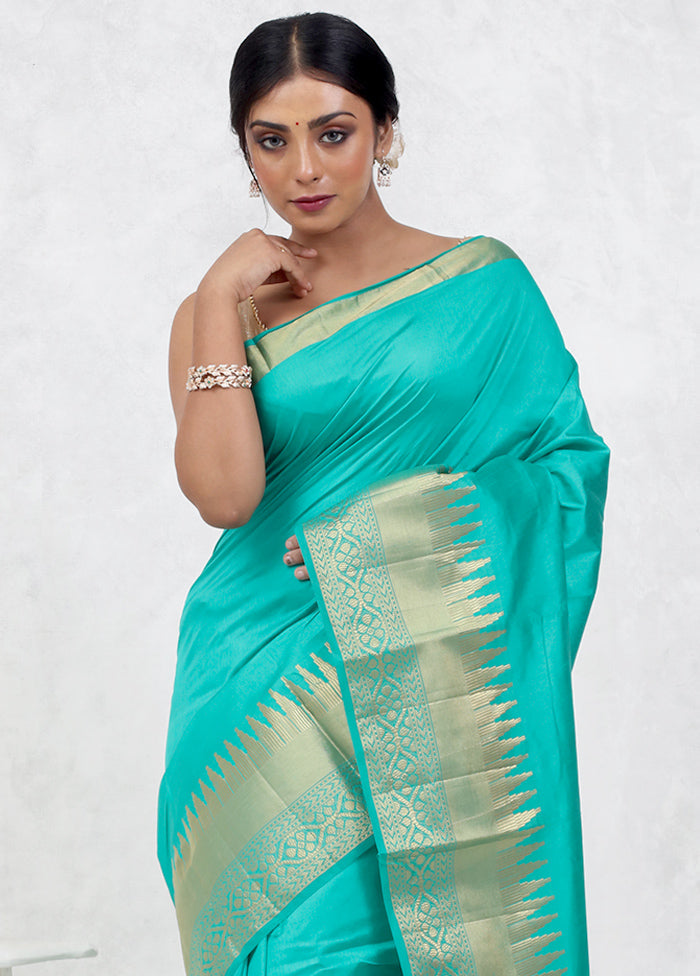 Green Dupion Silk Saree Without Blouse Piece - Indian Silk House Agencies