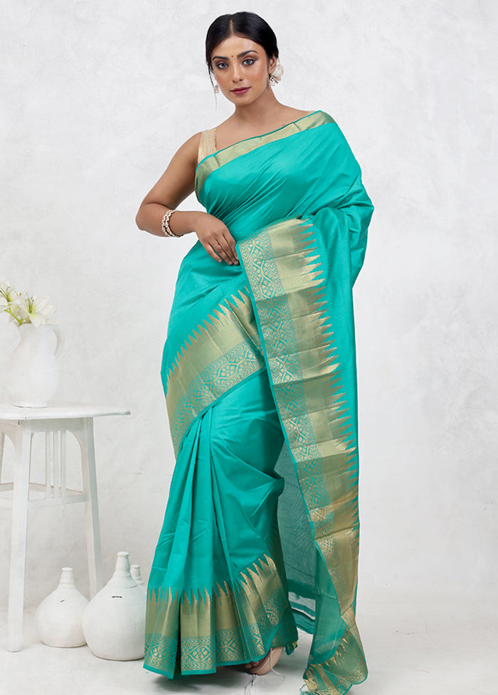 Green Dupion Silk Saree Without Blouse Piece - Indian Silk House Agencies