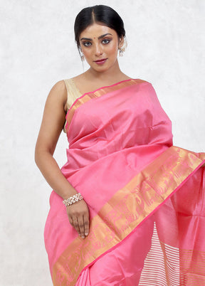 Pink Dupion Silk Saree Without Blouse Piece - Indian Silk House Agencies