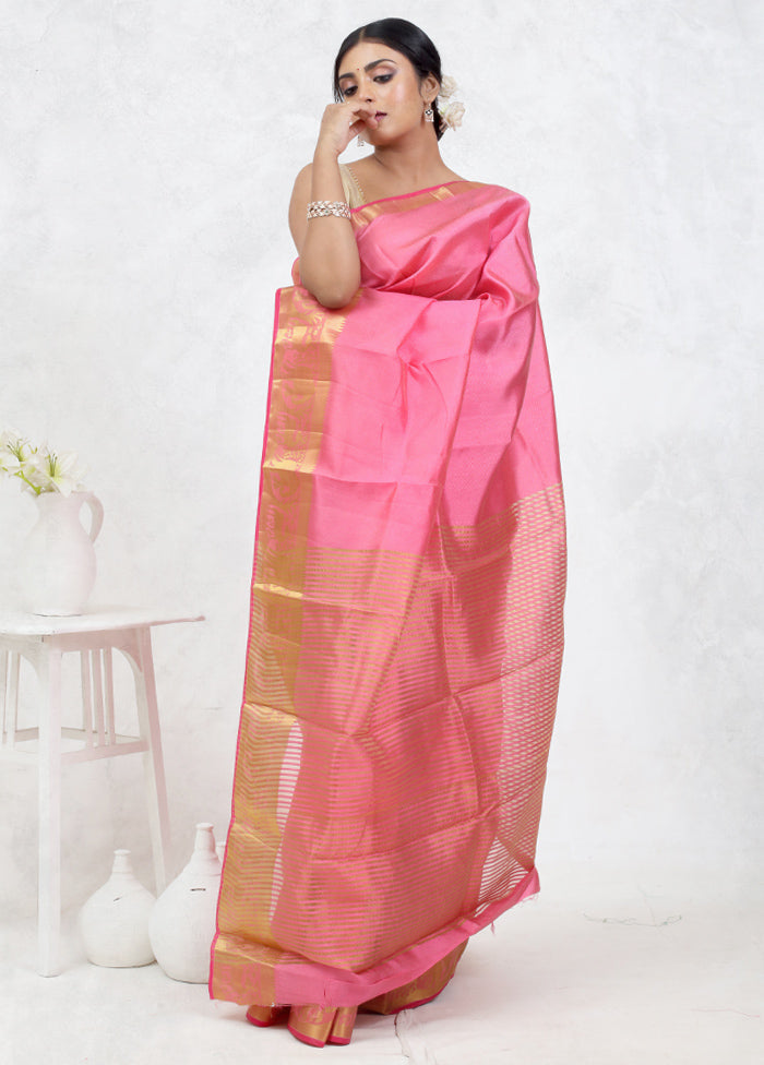 Pink Dupion Silk Saree Without Blouse Piece - Indian Silk House Agencies