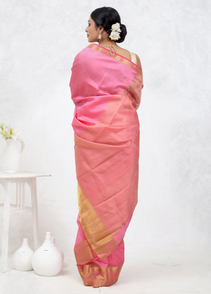 Pink Dupion Silk Saree Without Blouse Piece - Indian Silk House Agencies