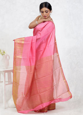 Pink Dupion Silk Saree Without Blouse Piece - Indian Silk House Agencies