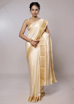 Cream Dupion Silk Saree With Blouse Piece