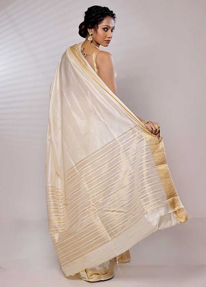 Cream Dupion Silk Saree With Blouse Piece