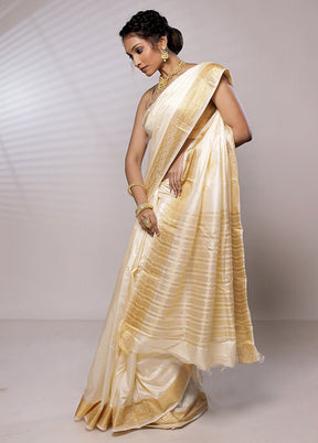 Cream Dupion Silk Saree With Blouse Piece