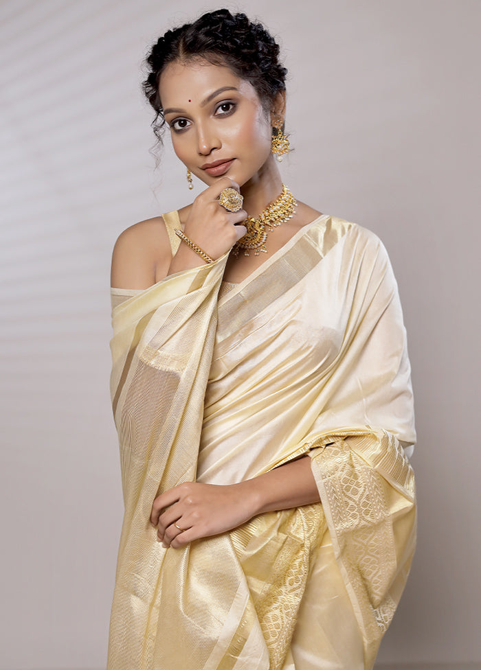 Cream Dupion Silk Saree With Blouse Piece