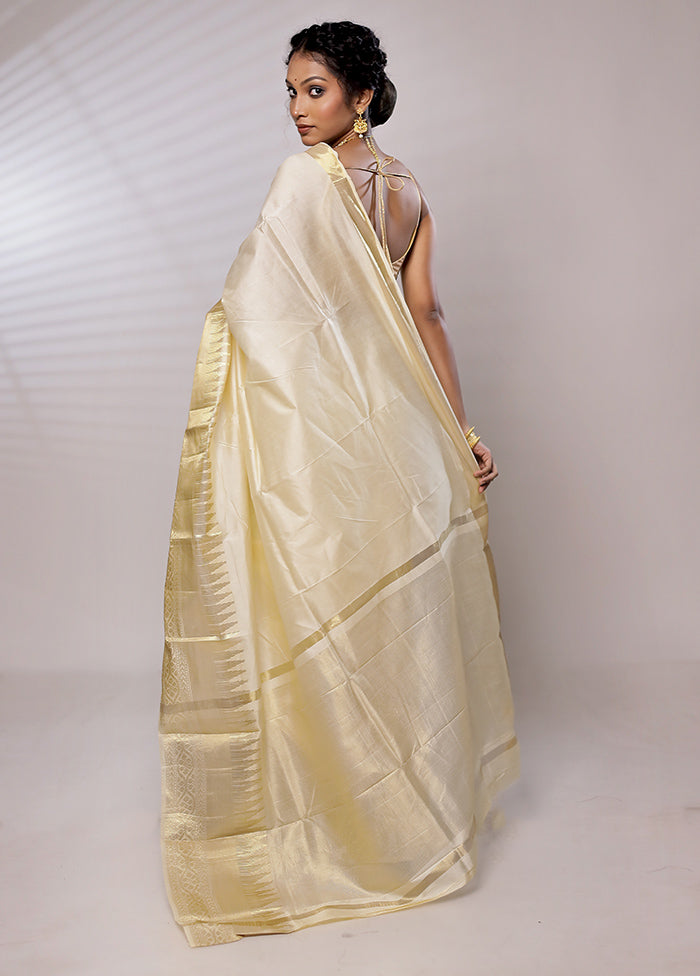 Cream Dupion Silk Saree With Blouse Piece