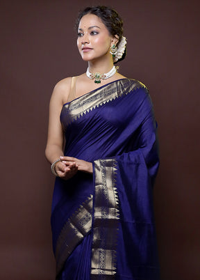 Blue Dupion Silk Saree With Blouse Piece